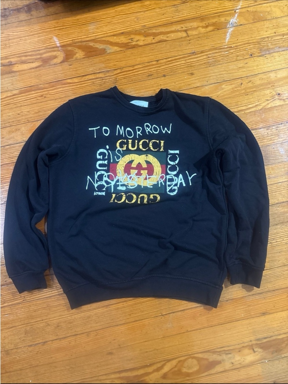 Gucci Black Crewneck with Gold & Red Logo Graphic